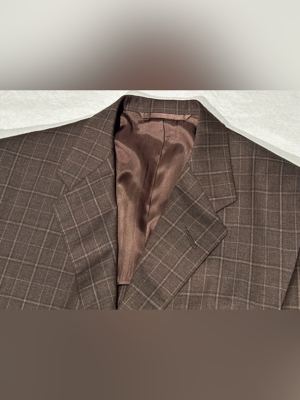 $4595 OXXFORD CLOTHES SPORTCOAT JACKET 42L 42 L BROWN WINDOWPANE SUPER 120’S